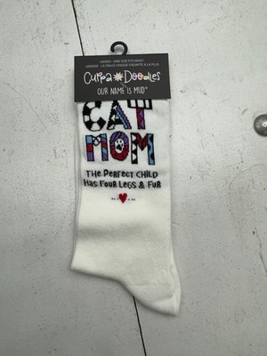 Our Name is Mud Cuppa Doodles White Cat Mom Crew Socks Unisex Adults One Size