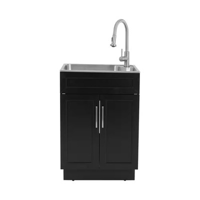 24 In. Drop-In Stainless Steel Laundry Sink with Cabinet Ready to Assemble in Bl