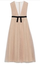 RED Valentino Bow Embellished Pleated Point D'Esprit Blush Colored Dress
