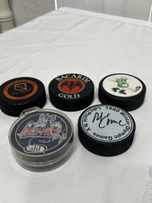 Mike Eruzione USA gold 1980 winter Olympics signed Hockey Puck plus two signed