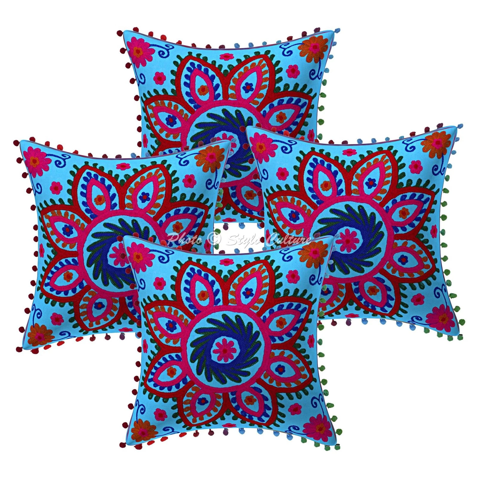 Handwoven Home Decor Cushion Indian Suzani Throw Pillow Cover Case Meditation
