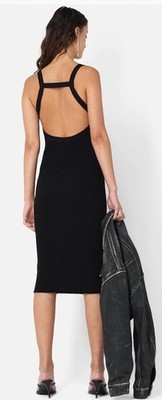 John Elliott Ginza Lola Black Ribbed Knit Open Back Midi Dress Size 2 = Medium