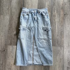American Eagle Outfitters High-Rise Midi Cargo Denim Jean Skirt Size 0 Slit