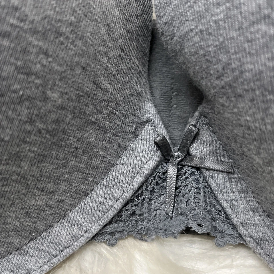 Cacique Boost Plunge Bra Women's Size 40F Gray Underwire Padded Lace Bow - Image 4 of 4