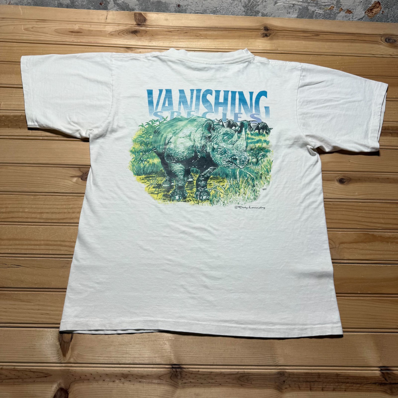 Vintage 90s Vanishing Species Rhino Zebra Wildlife Graphic T-Shirt Men's Medium