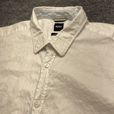 Hugo Boss Shirt Mens Large White Dots Short Sleeve Button Front Collared