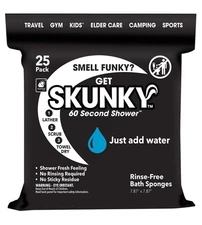 Skunky No Rinse Bathing Wipes, Cleans Without a Shower, Fast & Easy, 25 Count
