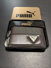New Puma Sport Designer Mens Street Style Logo Bi Fold Wallet Faux Leather Brown