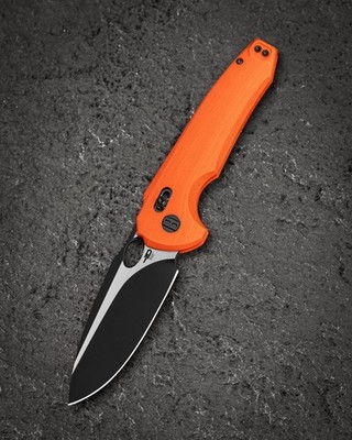 Bestech Knives Noctar Folding Knife 3.75'' 14C28N Steel Blade Orange G10 Handle