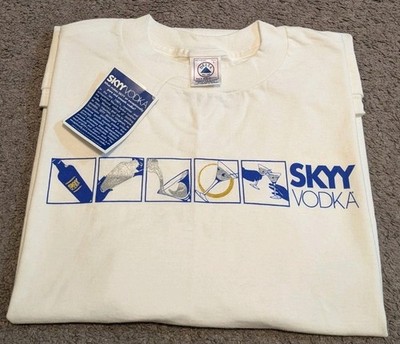 Vintage Skyy Vodka White Graphic Print Short Sleeve T-Shirt New With Tags Men's