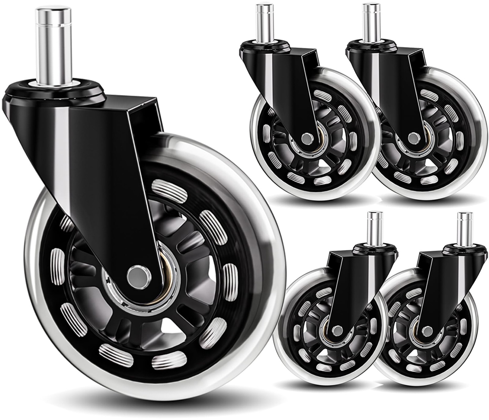 Office Chair Caster Wheels Replacement 3 Inch Roller Blade, Set of 5