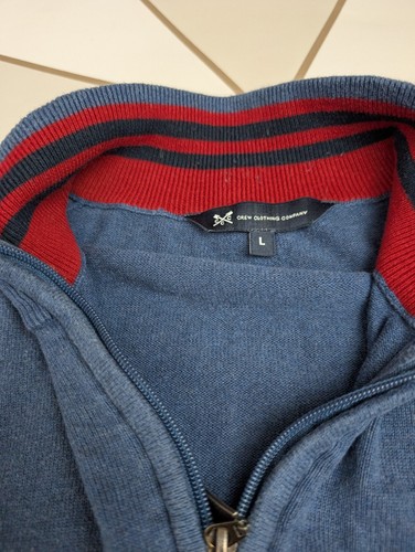 Crew Clothing Jumper Size L Dark Blue 1/4 Zip Pullover Knit 100% Cotton - Picture 5 of 7