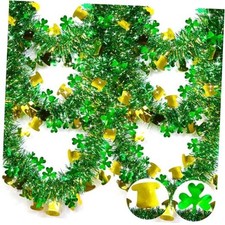 33 Ft Tinsel Garland St.Patrick's Day Decoration,Leprechaun Hat Green Gold