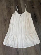 Old Navy White Babydoll Dress Large Tiered Mini Cottagecore Loose Fit Summer