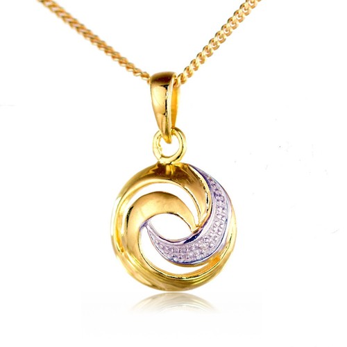 Diamond Swirl Pendant Yellow Gold Plated Sterling Silver 18inch Chain - Picture 2 of 9