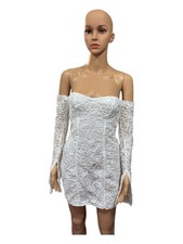 PrettyLittleThing Women's White Lace Embroided Mini Bodycon Dress   Size 6