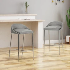 Counter Stool 2pcs/set, Modern Upholstered Stool with Chrome-finished Base