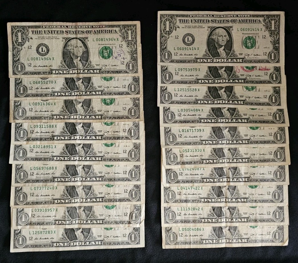 1 Dollar Bill 1988, 1995 & 2009 Fancy Serial Number 
