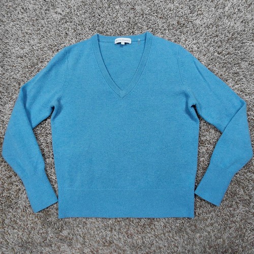 White + Warren 100% Cashmere Sweater Womens Small Sky Blue V-Neck Soft