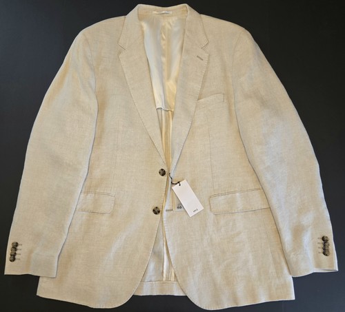NUEVO MNG MANGO 100% Lino Traje Hombres 44R / 36x33 Calce Ajustado Chaqueta / Pantalones Beige Nuevo con Etiquetas - Imagen 7 de 21