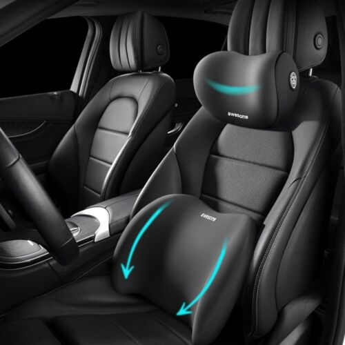 Car Lumbar Support Pillow and Car Neck Pillow Kit, Ergonomic Car Seat Headrest
