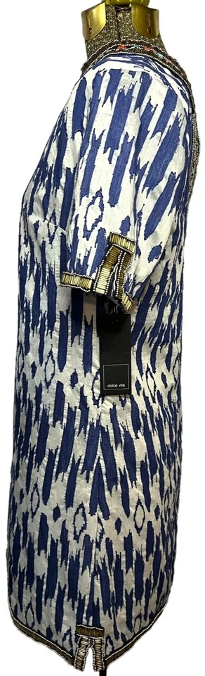 Vestido Camisa Corta Dolce Vita Azul Blanco Con Cuentas Adornado Mujer Pequeño Foto 4 de 4