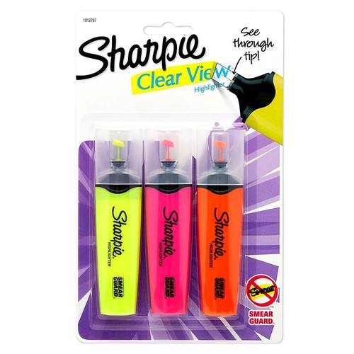 NEW! Sharpie 3pk Clearview Highlighter Markers Pens Set Chisel Tip Fluorescent - Picture 6 of 6
