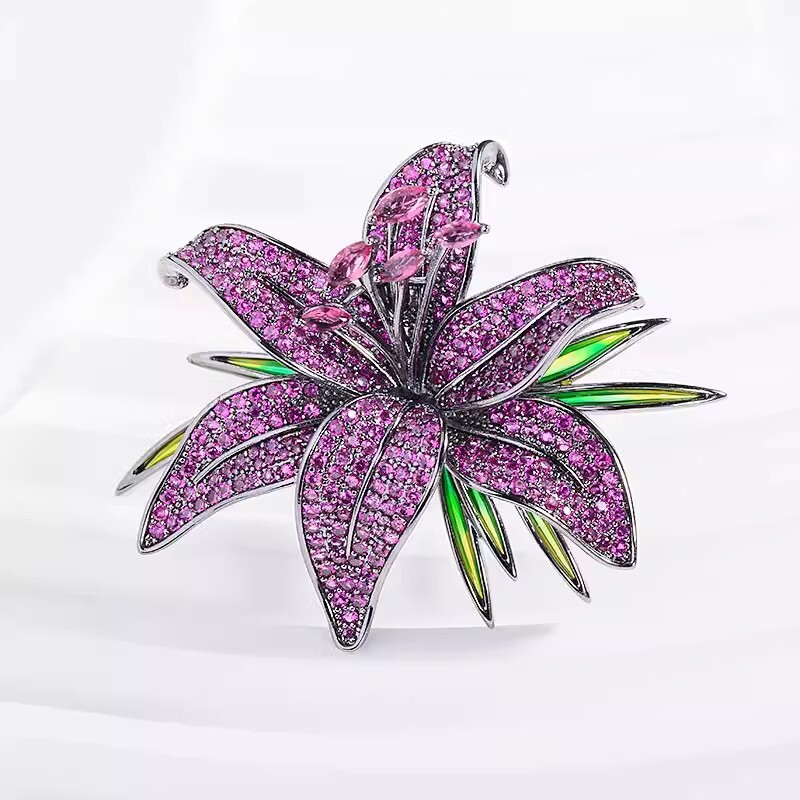 Bellissima spilla giglio cristallo smaltato stile art deco distintivo spilla regalo NUOVO foto 2