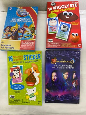 VALENTINES DAY  LOT OF 4 SUPER GIRLS, SCRATCH & SMELL, DESCENDANTS, SPORT CARDS