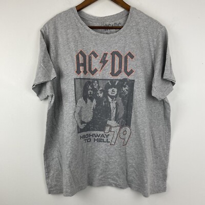 AC/DC size Large Women s Gray Highway To Hell Short Sleeve Band Tee T-shirt NWT