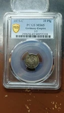 1875 C Germany Empire Silver 20 Pfennig J-5 PCGS MS65 Pretty Toned Gem      4797