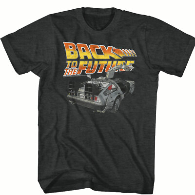 Back To The Future Movie Orange & Red Logo With DeLorean Men's T Shirt  
