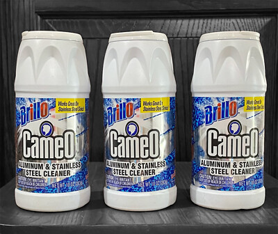 #ad Original Brillo Cameo Aluminum amp; Stainless Steel Cleaner W Abrasive Lot Of 3 $59.95