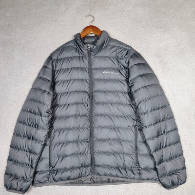 Eddie Bauer Puffer Jacket EB650 Men's XL Gray Goose Down Full