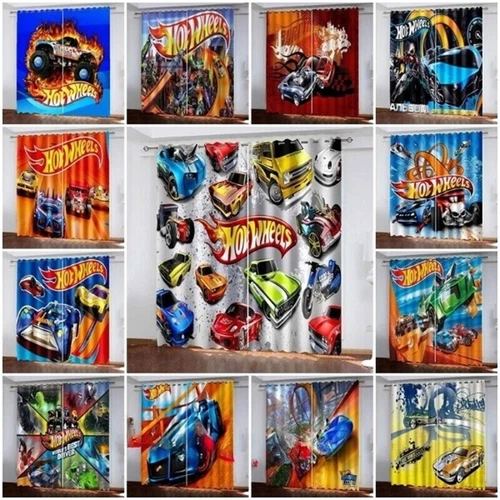 3D Hot Wheels Print Thick Blackout Bedroom Curtains Thermal Ring Top Eyelet Gift