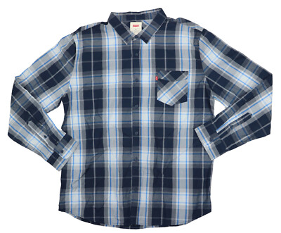 Levis Osaka Collection Plaid Long SleeveButton Down Shirt XXL NWT Campanula Blue