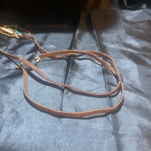 Collana Perline Multicolore Filamento Con Pelle Turchese Marrone Crema - Foto 3 di 3