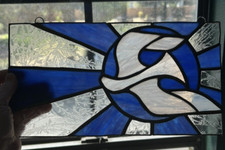 VTG Stained Glass Window Sun Catcher Blue White DOVE OF PEACE 10.5 x 6 Beautiful