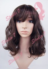 W160 Brown Mid Length Wavy Straight Fringe Sythetic Wig - studio7-uk 