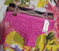 3 NEW JUICY COUTURE JC4673 3PKD LOGO WAIST CHEEKY LACE BIKINI PANTIES M