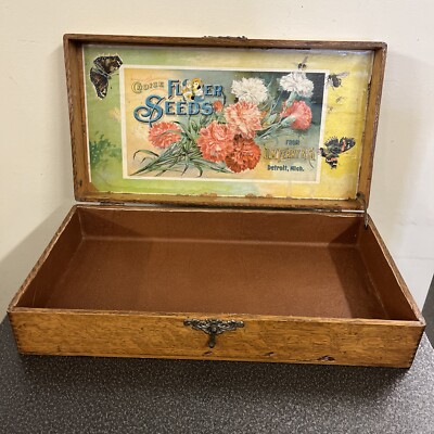 Antique D.M. Ferry Choice Flower Seed Box Rare 16  Butterfly Bees