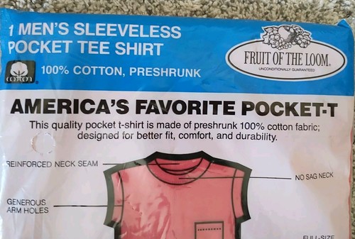 Fruit Of The Loom Men's Sleeveless Pocket TShirt~RED~NOS~100% Cot~SEALED~MadeUSA - Picture 7 of 10