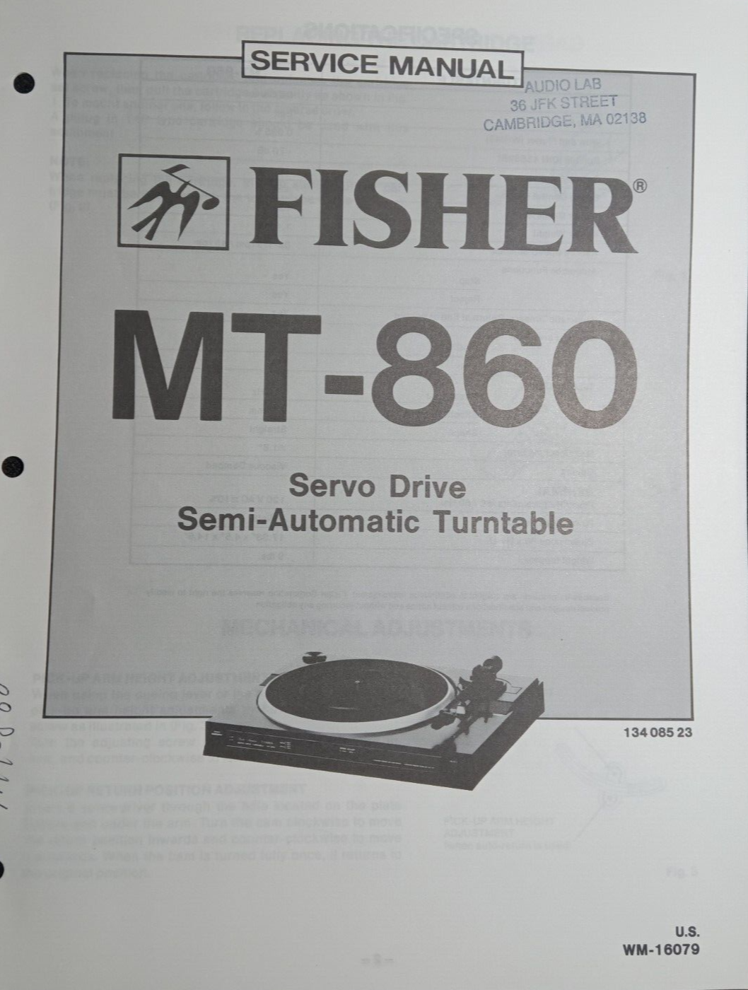 Fisher MT-860 Semi-Auto Turntable Servo Drive Service Manual Original