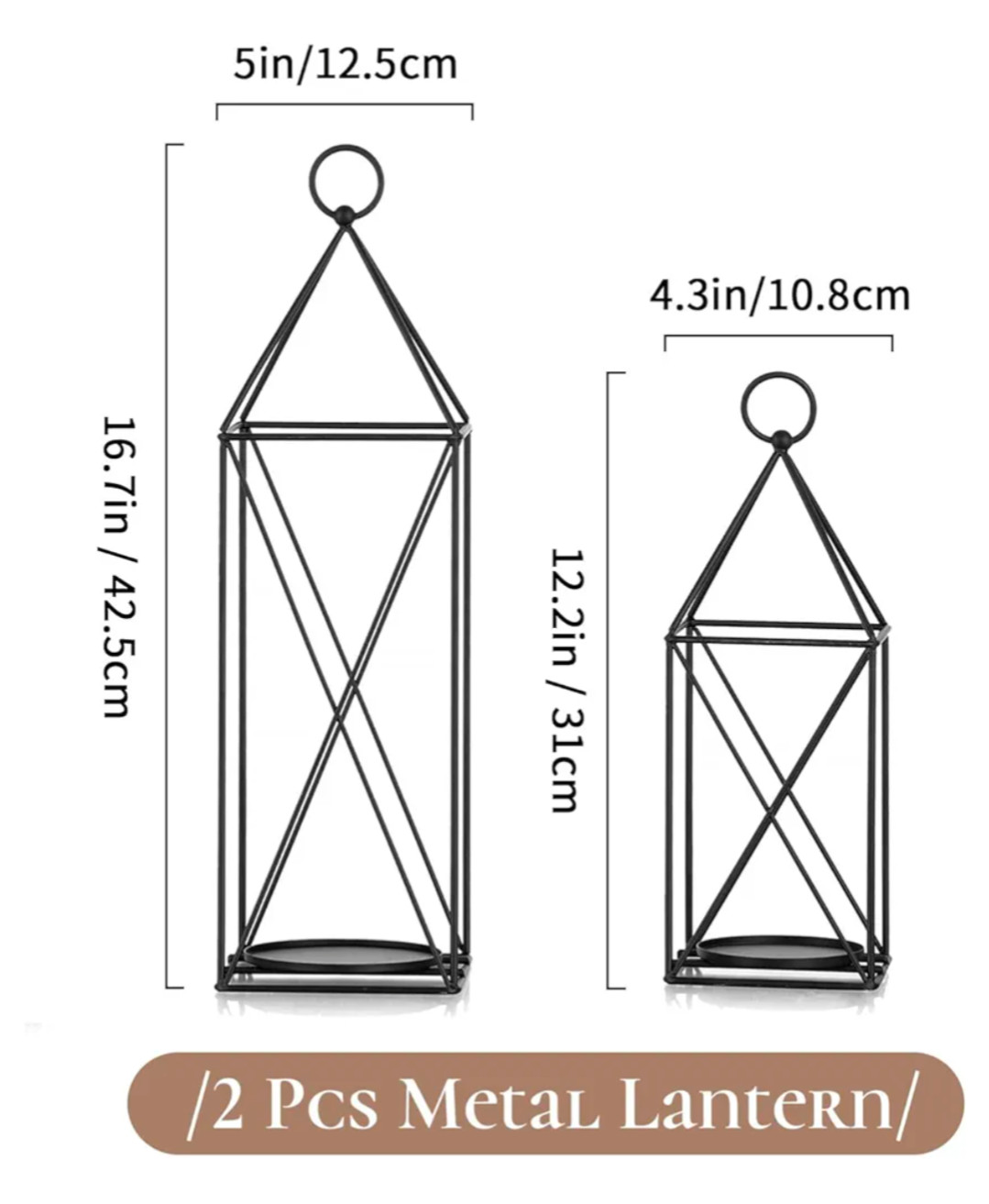 Black Metal Lantern Decorative Set of 2-15" & 11" Bulk Rustic Farmhouse Candle H