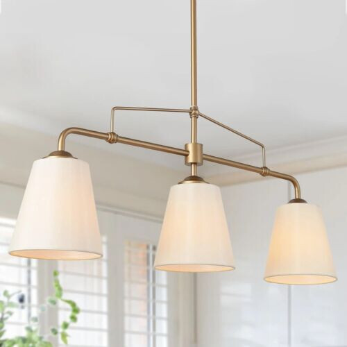 LNC HOME breiter Kronleuchter Roségold und Creme mit 20" Downrod !!️LESEN!!️ - Bild 1 von 5