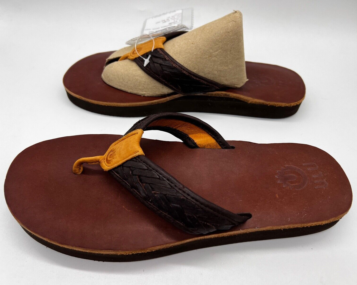 New 2017 ULU Tagiuk Mens US 9 Brown Leather Hide Flip Flops  display picture 3