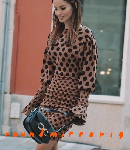 Zara Polka Dot Draped Brown Knit Dress 