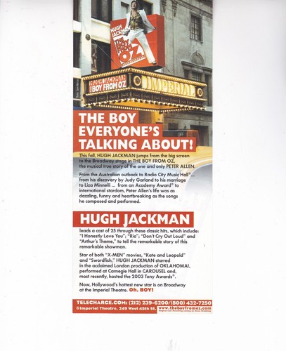 The Boy From Oz Hugh Jackman Peter Allen 4""x9"" annuncio - Foto 2 di 2