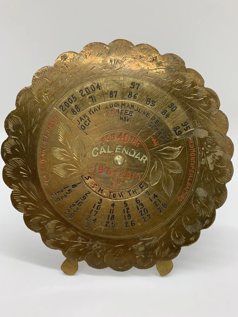 Vintage Brass 40 Year Perpetual Round Calendar 1971-2010 with stand | eBay