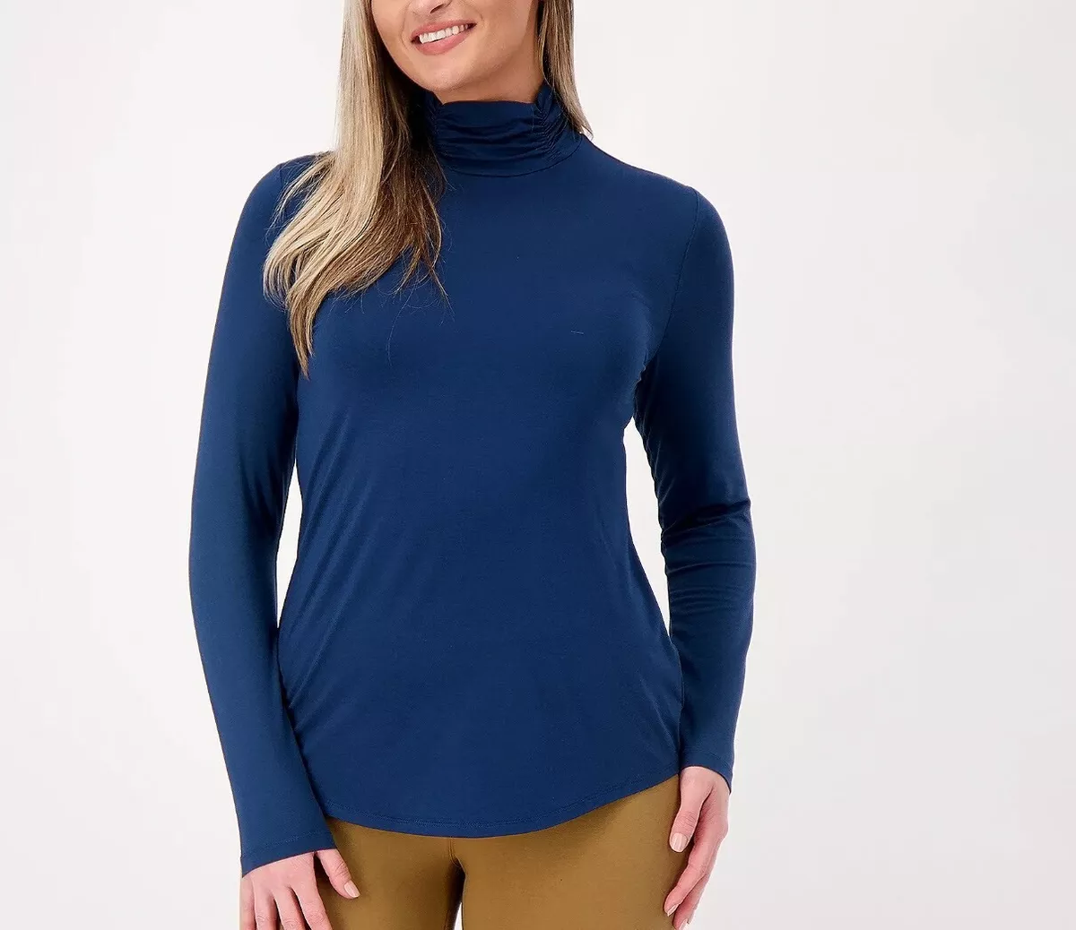 Susan Graver Weekend Essentials Cool Touch Mock Neck Tunic Iron Blue L  A517445